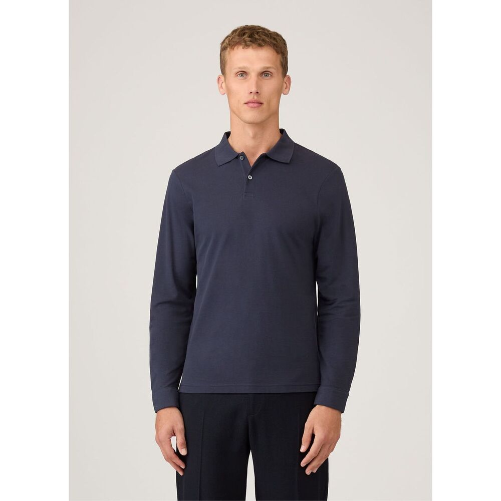 ✨Sunspel England Mesh Long Sleeve Polo Navy Sz Small Shirt✨